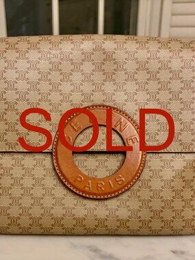 SOLD -->CELINE—Beige & Brown Shoulder Bag, Macadam, Vintage